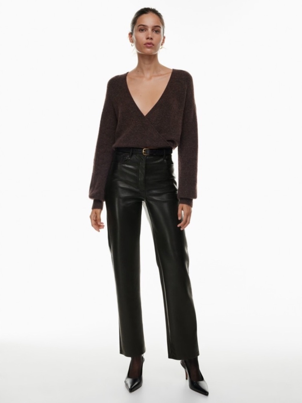 Aritzia Wilfred The Melina Black Vegan Leather Straight Leg Pants Size 4